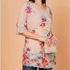 Soft Surroundings Boho Sheer Floral Embroidered Silk Blouse